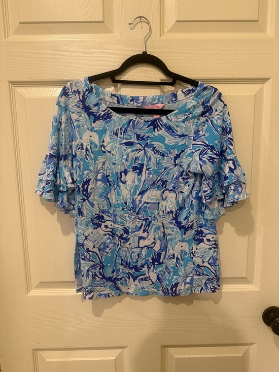 Lilly Pulitzer Lola Elephant Appeal blue top, medium - Picture 2 of 7